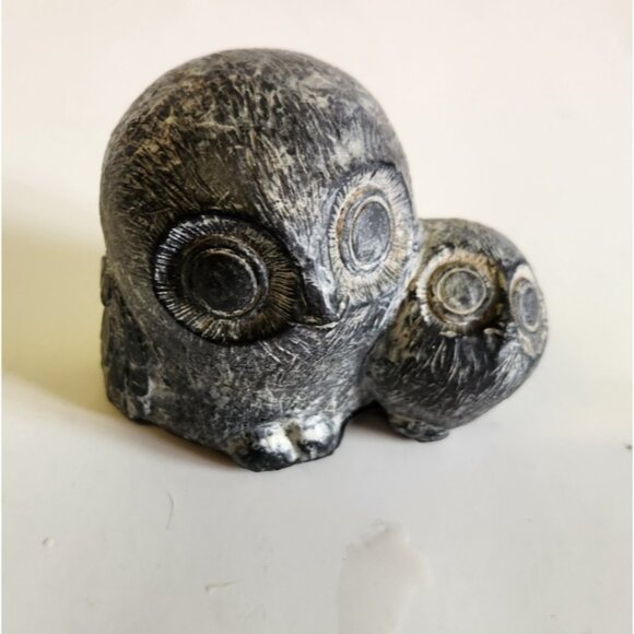 Wolf Original Mother Baby Owl Black Soapstone Carved  Sculpture Vintage Figurine - Picture 1 of 5